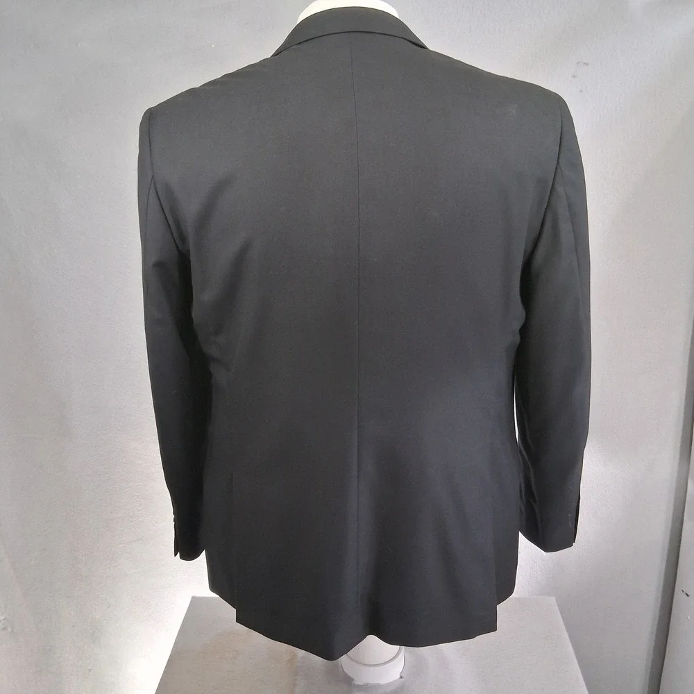 Carlo Lusso Sport Coat 44R Solid Black 2-Button Microtech Blazer Double Vent